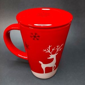 David's Tea The Perfect Tea Mug Christmas Red Reindeer With Lid